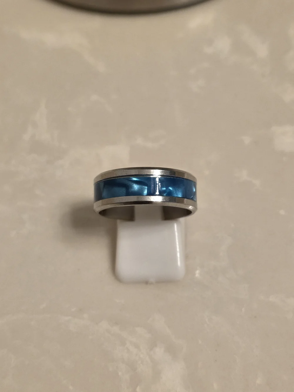Blue Inlay Stainless Steel Band Ring